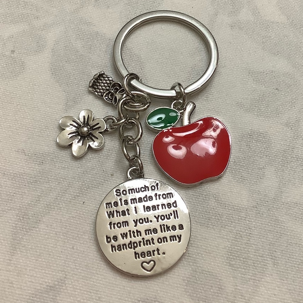 Teacher keychain gift box charms apple owl flower